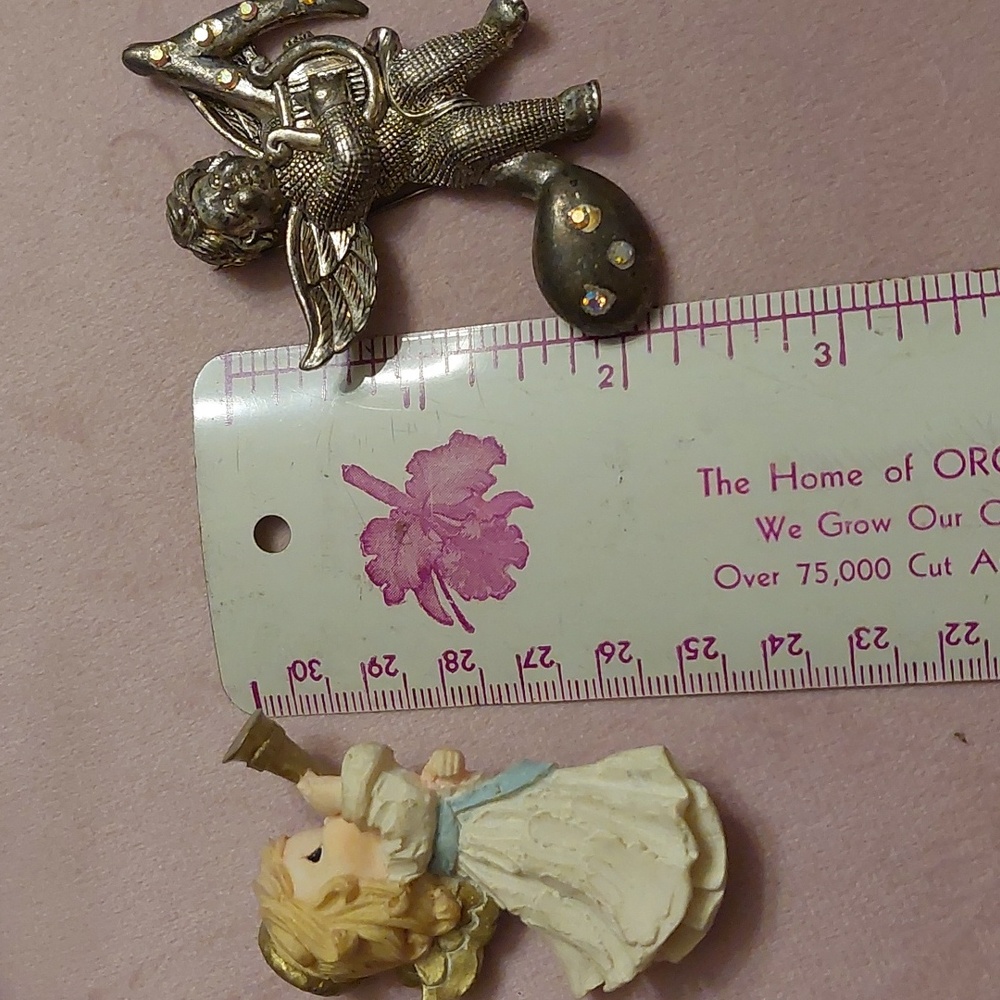 Two Vintage Angel Brooches Cherub with Harp AB Rhinestones Precious Moments PMI - Picture 3 of 12